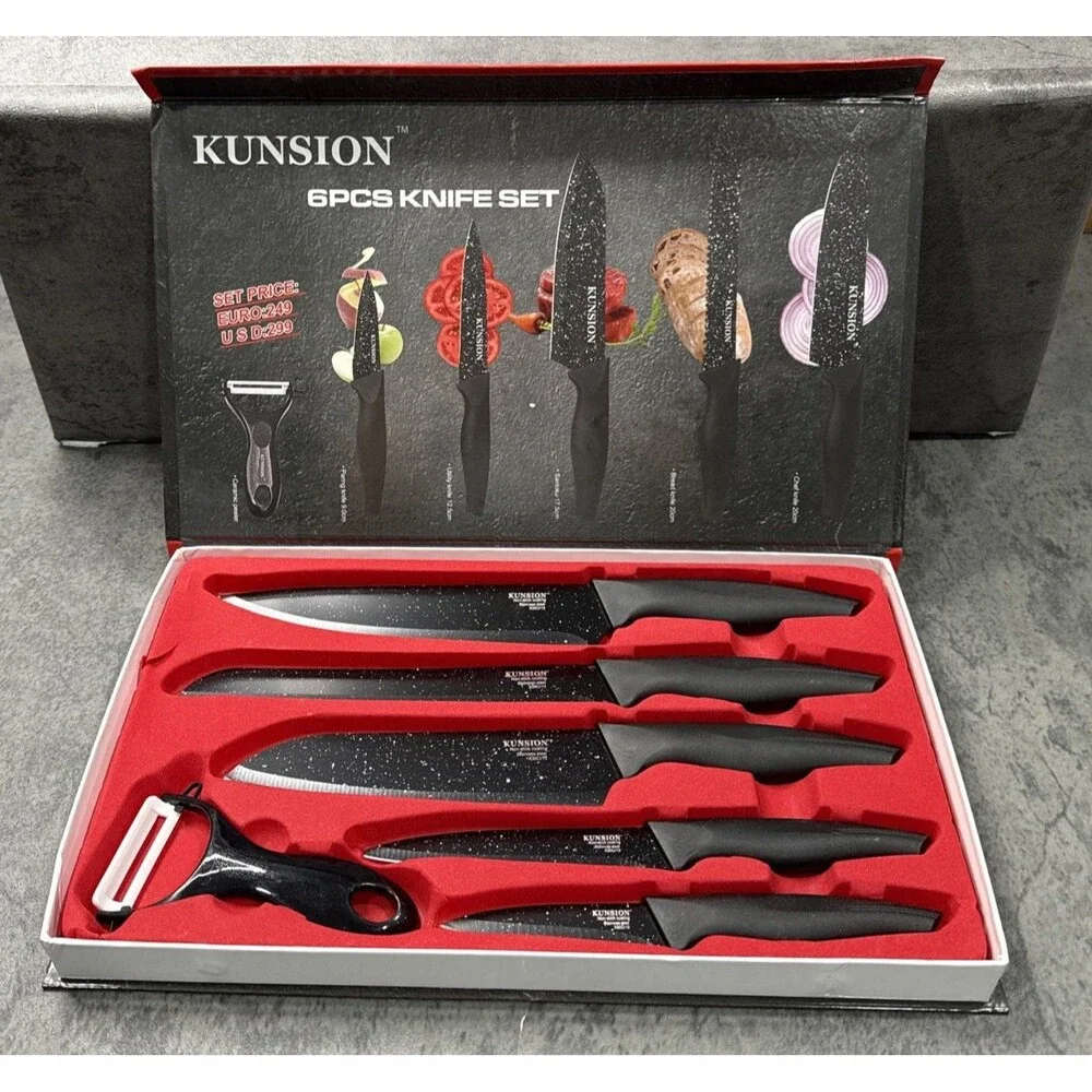 Kunsion 6-Piece Non-Stick Marble Coated Kitchen Knife Set (KS-6673)